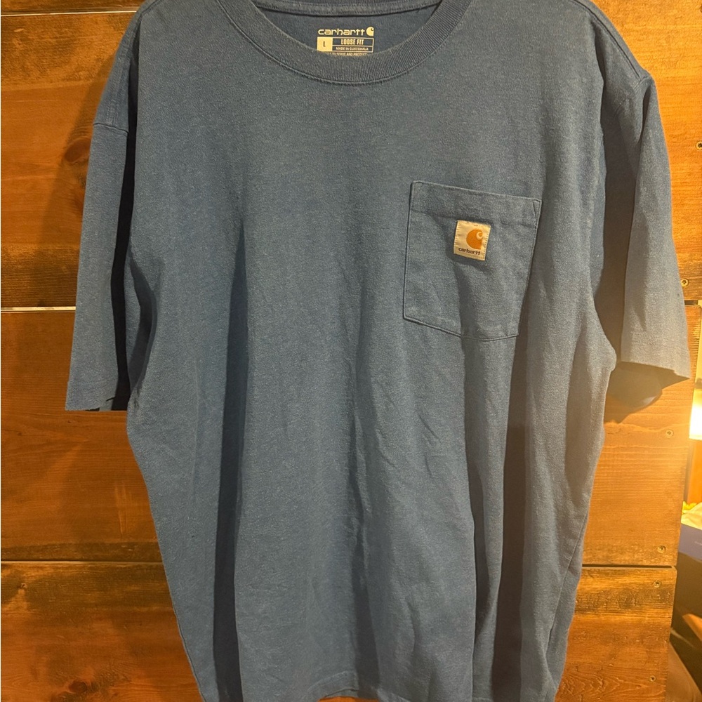Carhartt Men's Blue Short Sleeve Tee with Pocket, Loose Fit